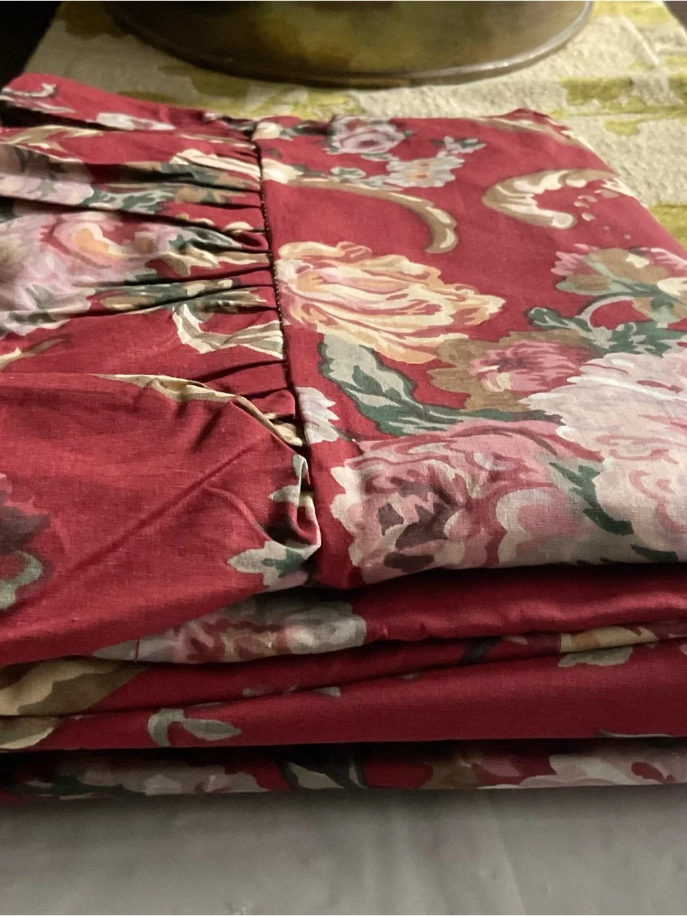 Ralph Lauren Danielle Marseilles Queen Flat Sheet Ruffle Red Floral -Vintage,NEW